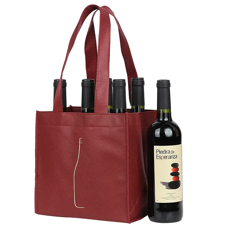 Bolsa de vino no tejida para comestibles, 2/4/6 botellas, bolsa de compras reutilizable, bolsa de vino
