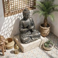 Statue de Bouddha assis en résine, finition bronze antique, sculpture de Bouddha en prière, décoration intérieure et extérieure résistante aux intempéries pour jardin et pièce.