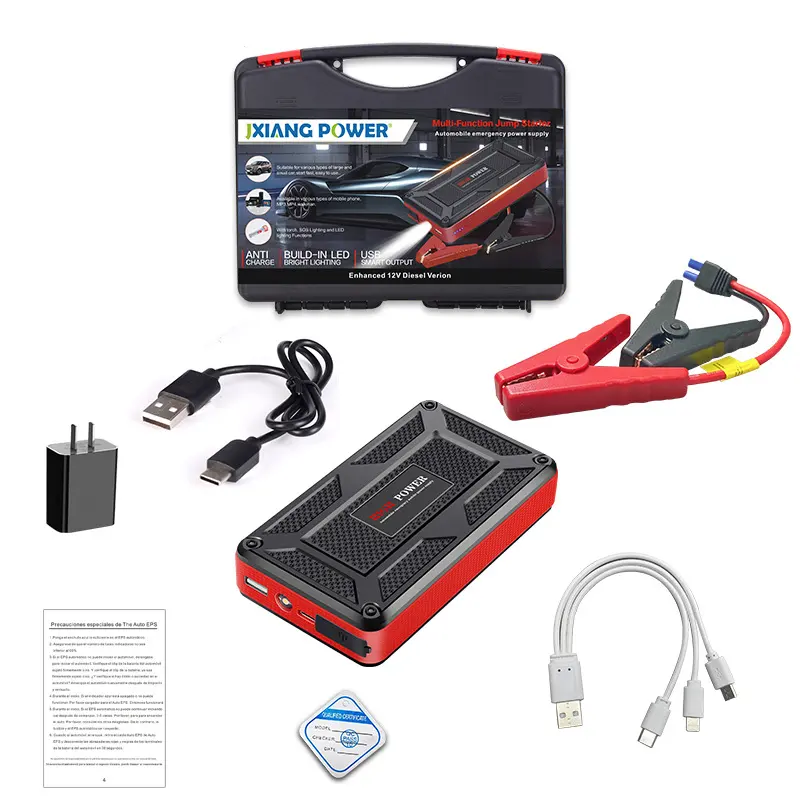 Arrancador de batería portátil para coche de 49800mAh, Banco de energía Powerbank, arrancador de batería multifunción para vehículo, Cable de puente, cargador de batería de coche