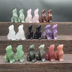 Bán Sỉ Đá Tự Nhiên 2 Inch Đá Quý Chữa Lành Đồ Thủ Công Chạm Khắc Hình Sói Pha Lê Thạch Anh Hồng Thạch Anh Tím Pha Lê Động Vật Dễ Thương - Product Image 1