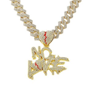 Pendentif en alliage hip-hop européen et américain avec lettre <span class=keywords><strong>Nolove</strong></span>, cœur fendu, collier unique de niche, accessoire chaîne cubaine pour homme - Product Image 4