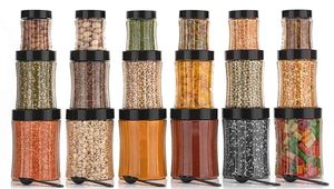 Square Shaped Plastic Storage Jar Set 24 Piece Eco-Friendly Modern Air Tight Kitchen Food Grain Container Lid Spoon Clear Green - Product Image 2