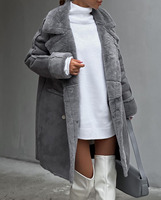 Vestes longues pour femmes en fausse fourrure beige, chaudes, à col en V, manches longues, en laine, vêtements de bureau, manteaux oversize pour femmes 2023