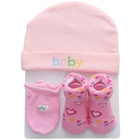 3 paires de chaussettes pour nouveau-né en coton 100% doux avec bonnet et mitaines assortis
