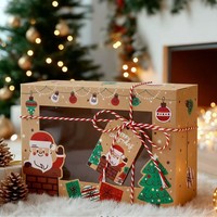 Lot de 12 boîtes cadeaux rectangulaires en papier kraft pliables avec fenêtre, grand format, pour calendrier de l'Avent de Noël, bonbons, macarons et desserts
