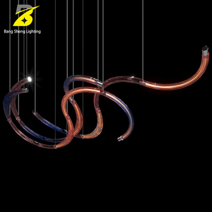 Lustre en <span class=keywords><strong>tube</strong></span> de <span class=keywords><strong>verre</strong></span> ambré et violet avec éclairage LED interne pour hall de club de luxe et villa moderne, <span class=keywords><strong>suspension</strong></span> artistique abstraite en boucle - Product Image 6