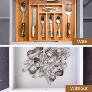 Grand <span class=keywords><strong>Tiroir</strong></span> <span class=keywords><strong>de</strong></span> <span class=keywords><strong>Cuisine</strong></span> Moderne Multifonctionnel Organisateur Couverts en Bambou Boîte <span class=keywords><strong>de</strong></span> <span class=keywords><strong>Rangement</strong></span> pour Ustensiles Organisateur d'Argenterie - Product Image 5