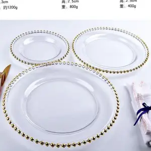 圆锅玻璃餐盘13寸餐具透明烤金塑料圆形水果餐具餐盘透明餐具
