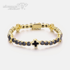 Bracelet Tennis en Argent Sterling 925 de Haute Qualité avec <span class=keywords><strong>Moissanite</strong></span> VVS, Agate Noire et Trèfle à Quatre Feuilles – Élégant Bracelet Jonc sur Commande - Product Image 5