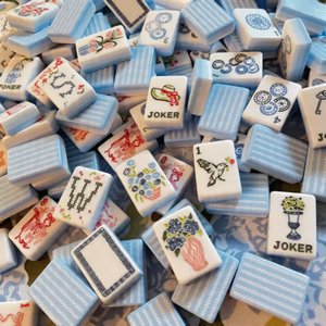New Style Design Luxury Blue Thin-striped Bow Acrylic/Melamine Mahjong Tiles Eco-Friendly Resistant Durable <b>Entertainment</b> Gift - Product Image 1