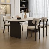 Table à manger ovale en marbre et bois massif de style nordique moderne, ensemble de 4 à 6 chaises, meubles rustiques pour cuisine, salle à manger, salon