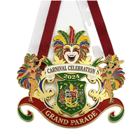 Nouvelle Arrivée Médaille de Carnaval Personnalisée en Émail Souple Plaqué Or avec Ruban Tissé pour Défilé, Festival, Cadeau