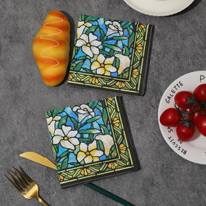 Floral Printed Paper Napkins 250mmx250mm Irregularly Shaped For Themed Party Disposable Serviettes - Product Image 4