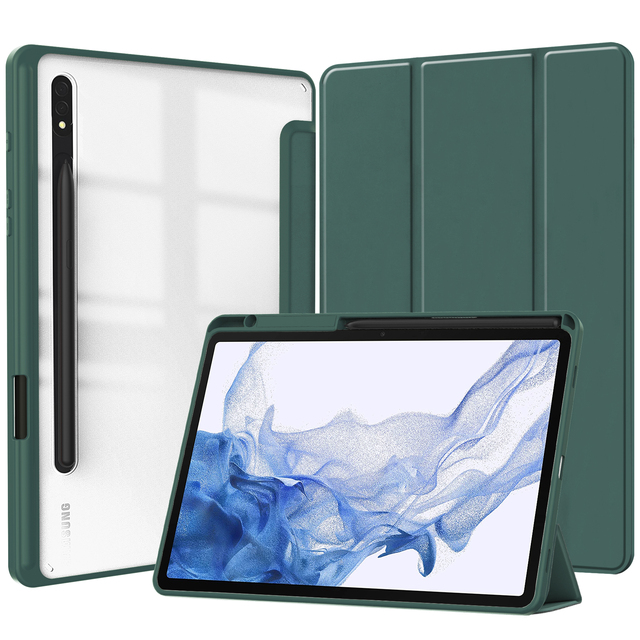 Magnetic Auto Sleep Wake Function clear Back Tablet Case for samsung S8 S7 S6 Lite Tri-fold Shockproof Cover for samsung A8 A7