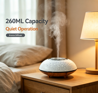 Diffuseur d'arômes en céramique craquelée 260 ml, humidificateur ultrasonique avec veilleuse LED douce, fonctionnement silencieux pour la maison, le bureau et la chambre