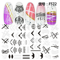 F569-F573 Stiker Kuku Seri F Stiker Kuku Transfer 3D Bunga Hitam Putih dan Totem Stiker Seni Kuku Perekat Diri