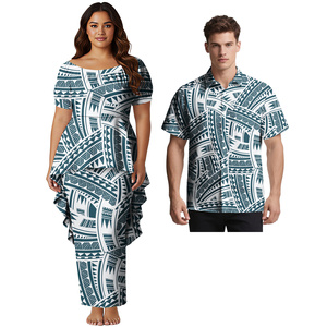 Chemise Aloha pour homme de haute qualité avec motif tribal personnalisé, robes polynésiennes haut de gamme pour femme, chemise samoane Puletasi, ensemble 2 pièces, costume de couple - Product Image 5