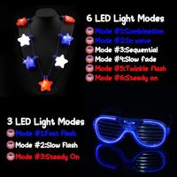 Vente en gros d'usine - Lunettes en plastique personnalisées avec éclairage LED pour la Fête de l'Indépendance, chaîne de perles drapeau national étoile à cinq branches, décorations