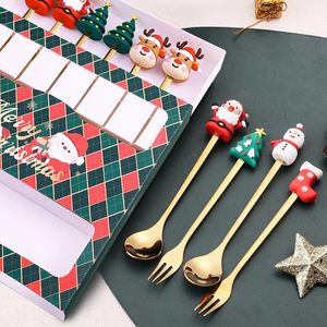 New Design Christmas Cute Coffee Spoon Christmas Gift <b>Box</b> Stainless Steel Spoon Silverware Teaspoons Gold Dessert Spoon Cutlery - Product Image 2