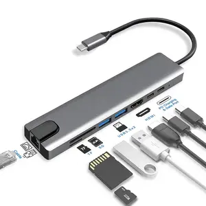 Высококачественная многопортовая док-станция 8 в 1 Type-C с 4K HDMI USB3.0 RJ45 SD TF USB-C PD зарядный адаптер для Macbook Pro