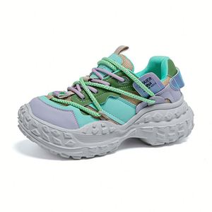Baskets Chunky Femme en Cuir Véritable Printemps-Été 2026, Motif de Semelle Tendance Viral sur Internet - Product Image 1