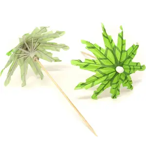 Piques à cocktail en forme de <span class=keywords><strong>palmier</strong></span> faits à la main, parapluies en papier vert, piques en <span class=keywords><strong>bois</strong></span>, piques à cocktail en forme de <span class=keywords><strong>palmier</strong></span> de coco - Product Image 1