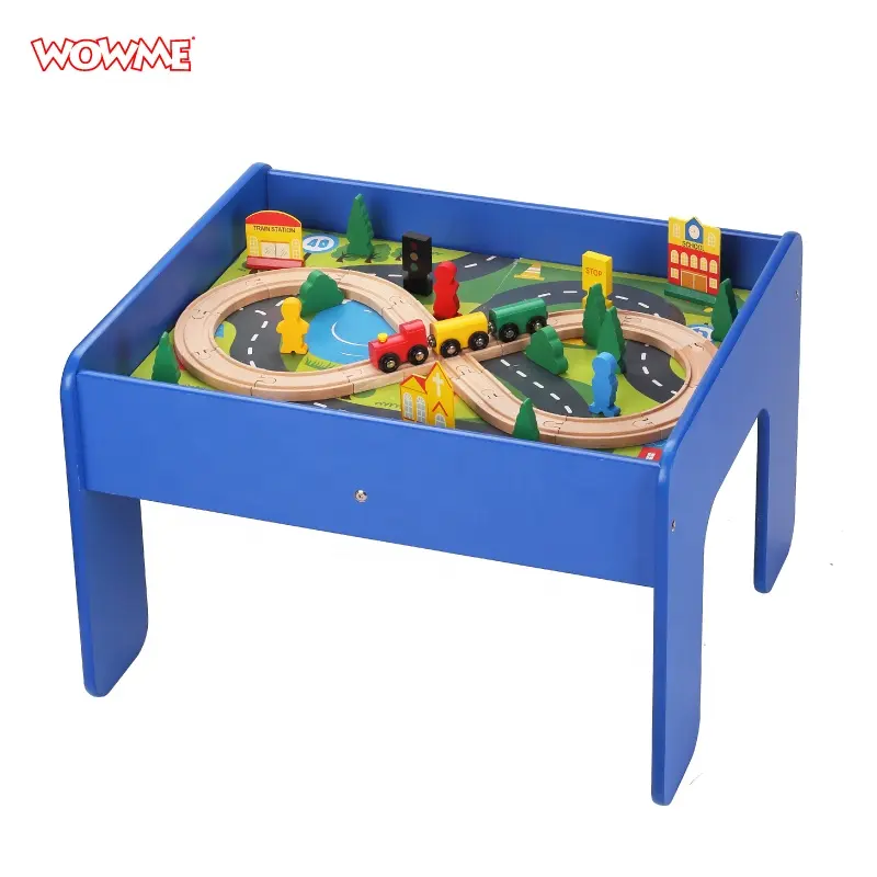 Train Table Toys,Wooden Train Track Railway City Sets Table for Kids Toddlers