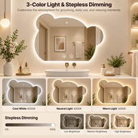 Miroir de salle de bain mural en forme d'ours avec éclairage LED, anti-buée, 3 couleurs de lumière, gradation progressive, commande tactile
