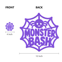 Patch en chenille motif toile d'araignée, violet fluorescent, à thermocoller, pour décoration de costume d'Halloween, faible MOQ, par EYD