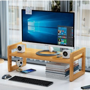 Bamboo Wood Computer Riser <b>Stand</b> 2 Tier <b>Desktop</b> Monitor <b>Stand</b> With Storage For Office Desk Organization - Product Image 1