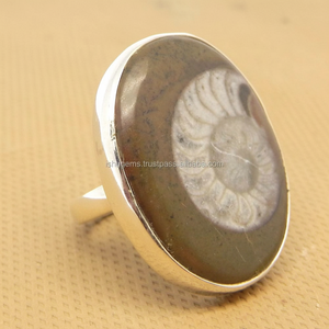ธรรมชาติ Ammonite พลอยของแข็ง925เงินสเตอร์ลิงที่ทำด้วยมือชุดฝาแหวน - Product Image 1