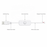 Câble USB mâle vers fils nus avec interrupteur intégré pour bande LED, lampe, projets DIY, vente en gros, blanc