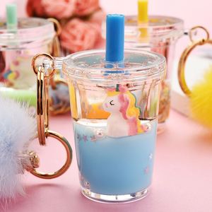 Creative Cute Acrylic Milk Tea Cup Shape Key Chain Keyring Pendant Quicksand Liquid <b>Floating</b> Fruit Keychain - Product Image 2