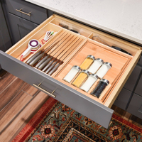 Étagère à épices extensible à 3 niveaux, tiroir en bambou, organisateur de couverts pour armoire de cuisine