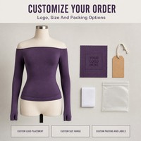 Atasan Yoga Lengan Panjang Off-the-Shoulder Grosir Bahan Spandex/Nylon untuk Olahraga/Gym dengan Label LOGO