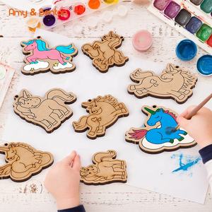 木製キーチェーンDIY塗装ユニコーンタグは、子供の誕生日パーティーのための着色非毒性クレヨンに合うことができます - Product Image 6