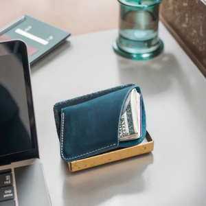 Customized Crazy Horse Leather Card Holder Wallet Handmade Mini Coin Purse with Hand Stitch Credit Card Sleeve Genuine Leather - Product Image 1