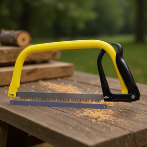 Mini sierra de arco con hoja de acero de 12 pulgadas para cortar madera con marco amarillo y mango negro - Product Image 3