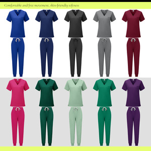 Unisex Medical Scrub Set Moisture Wicking Breathable Hospital Uniforms Split Set Purple V Neck With Pocket - Product Image 3