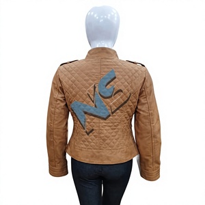 Nabtay Sports Women's Woven Quilted Jacket Mandarin Collar Full Sleeve Solid Color Real Leather Pullover Fully Lined Autumn Wear - Product Image 2