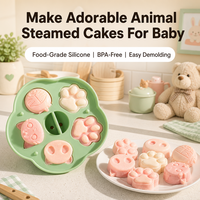 Silicone baby cakevorm voor gestoomde cakes, voedselveilig, BPA-vrij, makkelijk uit de vorm te halen, 6-delig, schattige dierenvormen, DIY babyvoedingsvorm, bakvorm