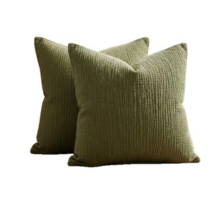 Taie d'oreiller carrée en gaze de coton pur, couleur unie, housse de coussin rose 45x45cm pour la décoration du canapé-lit - Product Image 5
