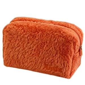 Premium Fluffy Plush Beauty Bag Custom Embroidery Logo Portable <b>Makeup</b> Bag Large Cosmetic <b>Storage</b> Pouch - Product Image 2