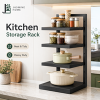 Organisateur de rangement multifonction en acier au carbone, étagère réglable à 4 niveaux pour cuisine, bar à café, salle de bain, bureau et commerce de détail