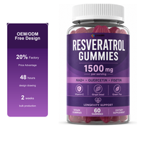 Gummies véganes au Resvératrol, NAD+, Quercétine, Fisétine, Vitamine C, Pépins de Raisin, Thé Vert 1500 MG, Véganes, 60 Comprimés