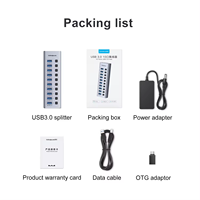 Hub USB 3.0 de 10 Puertos Mindpure, Divisor de Aluminio con Adaptador de 12V, Interruptores Individuales de Encendido/Apagado, 4 Puertos BC 1.2 de Carga Rápida, 5Gbps