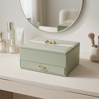 Boîte de rangement à bijoux rectangulaire en cuir PU de luxe LG7314, grande capacité, faite à la main, fermeture à bouton, nouveau style, logo personnalisé, pour bureau
