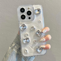 Style fille grosse pierre précieuse chat goutte colle vague bord TPU housse de téléphone portable pour Iphone 7 8 X Xr Xs 11 12 13 14 15 16 Pro Max