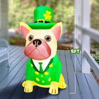 5Ft St.Patrick's Day Décoration gonflable Blow Up Bouledogue français Portant un chapeau trèfle chanceux avec lumière LED St décor gonflable