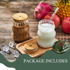 أكواب زجاجية معزولة مزدوجة الجدار بسعة 500 مل مع أغطية وماصات، كوب قهوة وشاي مع غطاء وماصة - Product Image 3